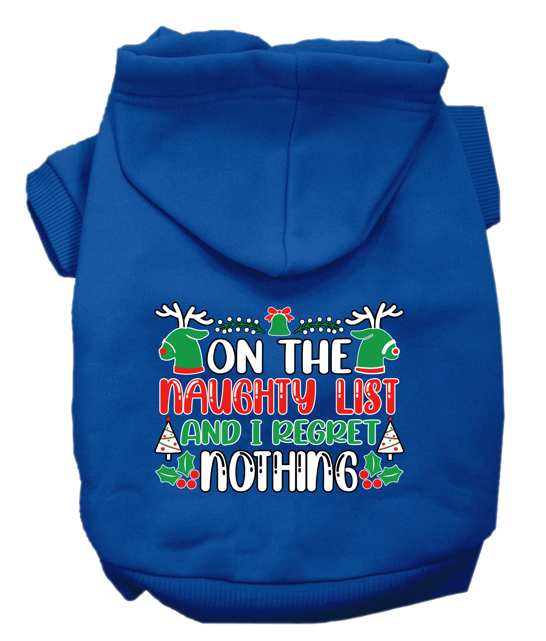 I Regret Nothing Screen Print Dog Hoodie Blue Size 4X
